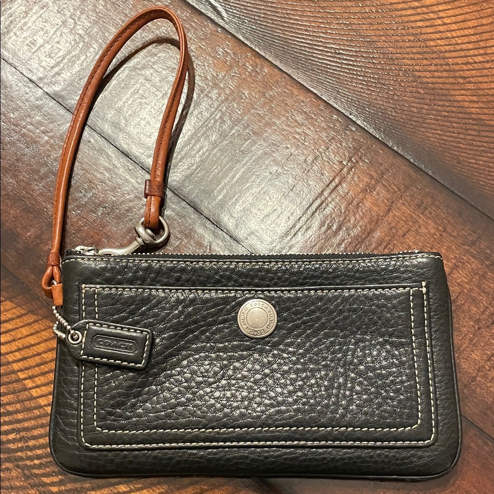 Coach Black and Brown Leather Wristlet